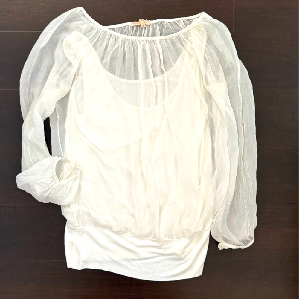 Sheer White Blouson Sleeve Women's Blouse